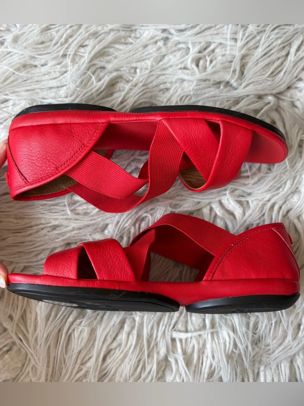 Camper Right Nina Red Leather Criss Cross Strap Flat Sandals NWOB Size 38